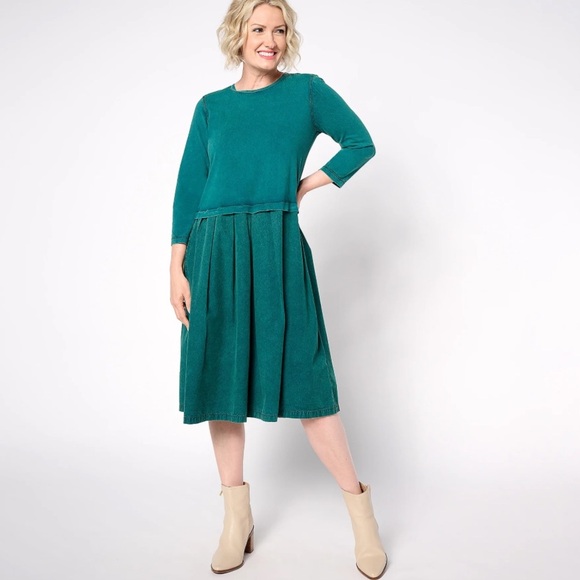 LOGO Lori Goldstein 3/4 Sleeve Crewneck Sun Faded Dress Size XLP - Picture 1 of 6